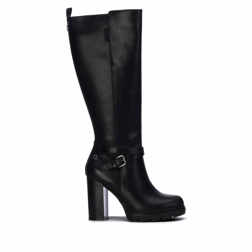 NEW REFRESH women's casual heeled tall boots in black